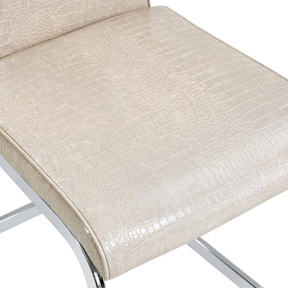 Set of Four Beige and Silver Faux Leather Dining Side Chairs