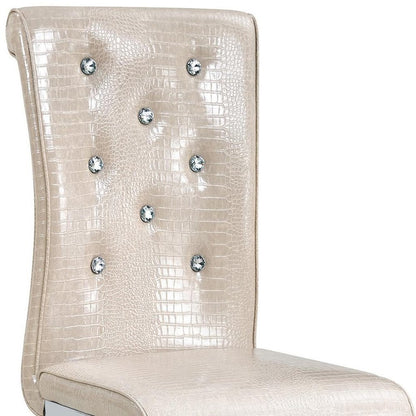 Set of Four Beige and Silver Faux Leather Dining Side Chairs