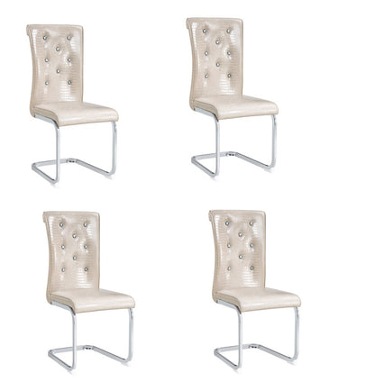 Set of Four Beige and Silver Faux Leather Dining Side Chairs
