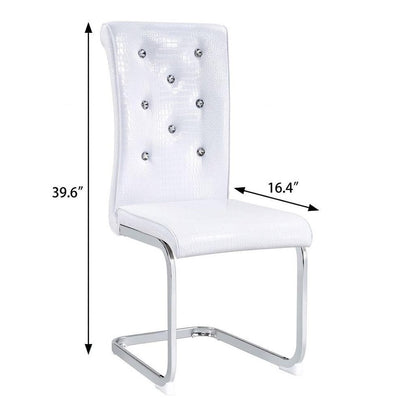 Set of Four White and Silver Faux Leather Dining Side Chairs