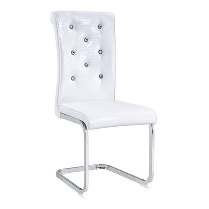 Set of Four White and Silver Faux Leather Dining Side Chairs