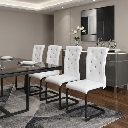 Set of Four White and Black Faux Leather Dining Side Chairs