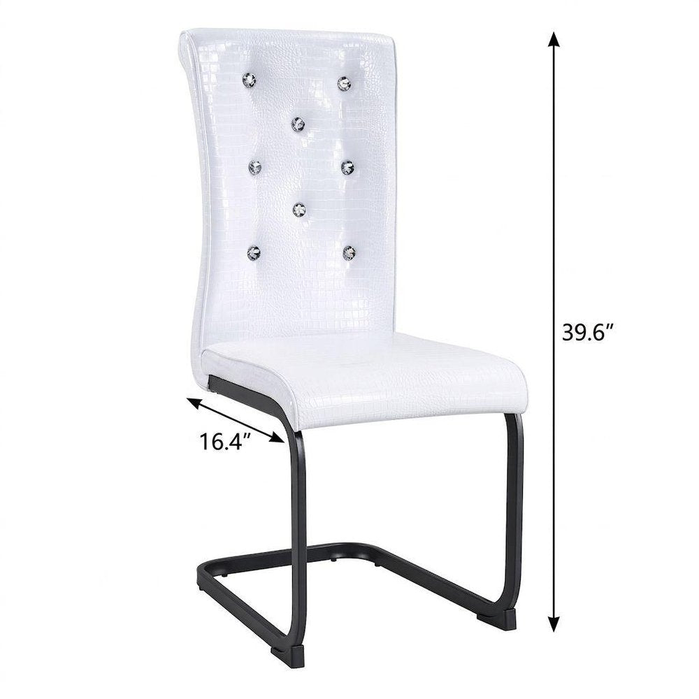 Set of Four White and Black Faux Leather Dining Side Chairs