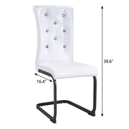 Set of Four White and Black Faux Leather Dining Side Chairs