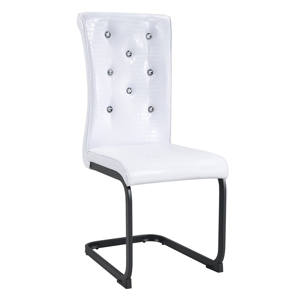 Set of Four White and Black Faux Leather Dining Side Chairs