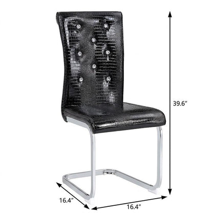 Set of Four Black and Silver Faux Leather Dining Side Chairs
