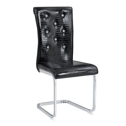 Set of Four Black and Silver Faux Leather Dining Side Chairs