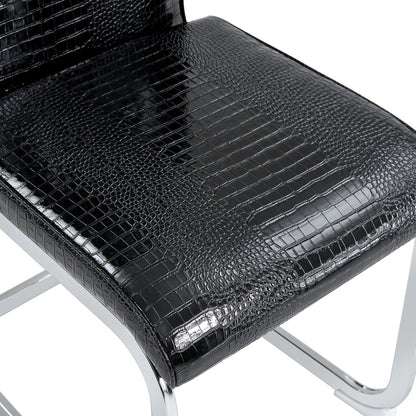 Set of Four Black and Silver Faux Leather Dining Side Chairs