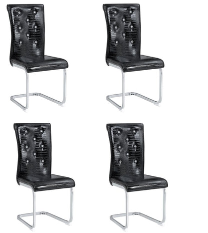 Set of Four Black and Silver Faux Leather Dining Side Chairs