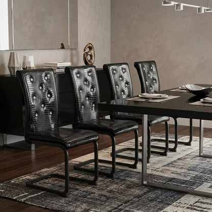 Set of Four Black Faux Leather Dining Side Chairs