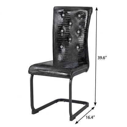 Set of Four Black Faux Leather Dining Side Chairs