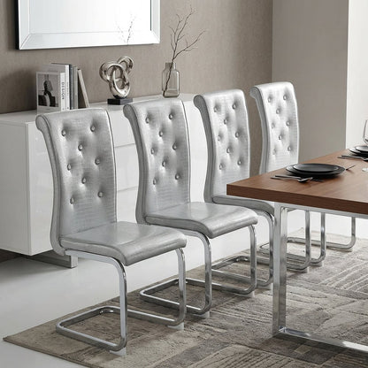 Set of Two Gray and Silver Faux Leather Dining Side Chairs