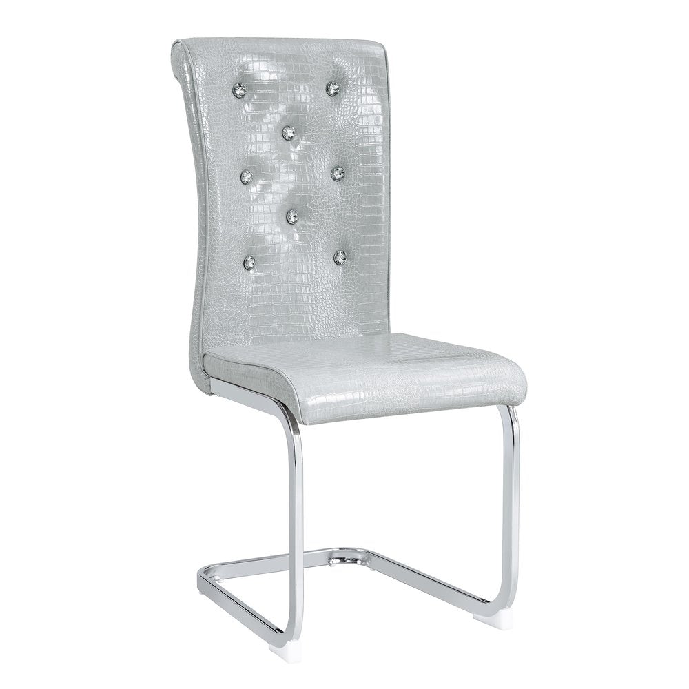 Set of Two Gray and Silver Faux Leather Dining Side Chairs