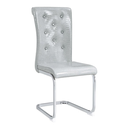 Set of Two Gray and Silver Faux Leather Dining Side Chairs