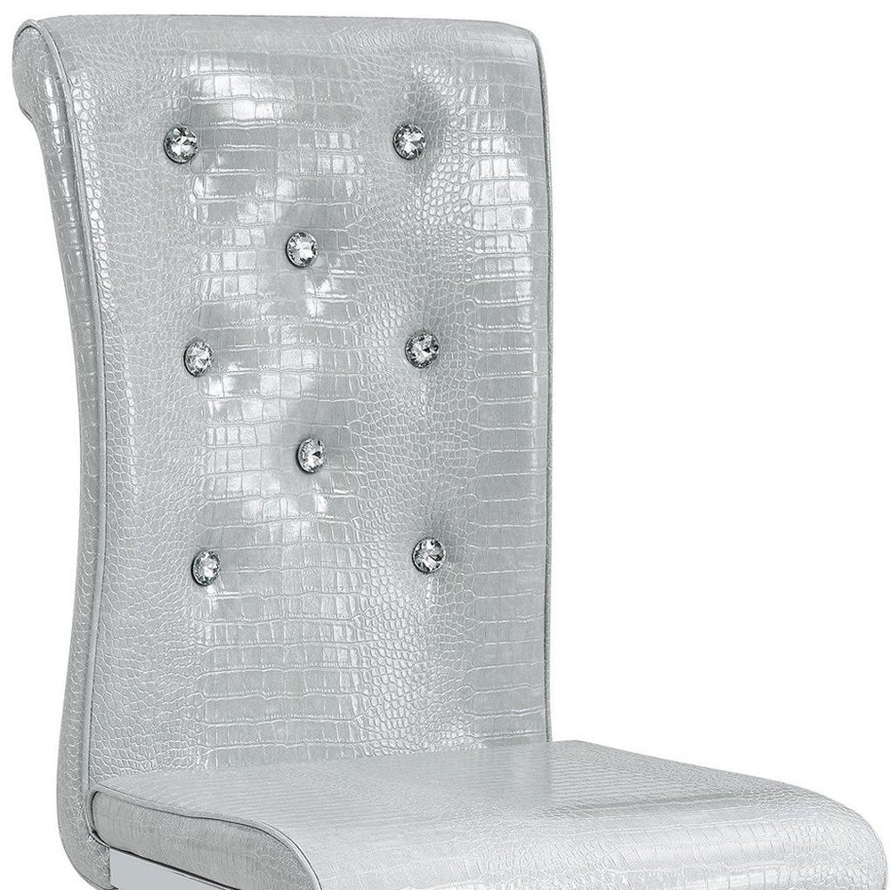Set of Two Gray and Silver Faux Leather Dining Side Chairs
