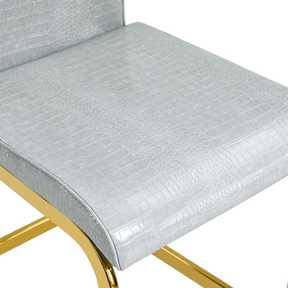 Set of Two Gray and Gold Faux Leather Dining Side Chairs