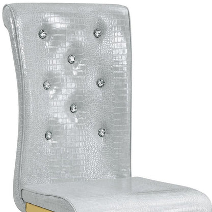 Set of Two Gray and Gold Faux Leather Dining Side Chairs