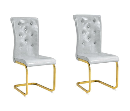 Set of Two Gray and Gold Faux Leather Dining Side Chairs