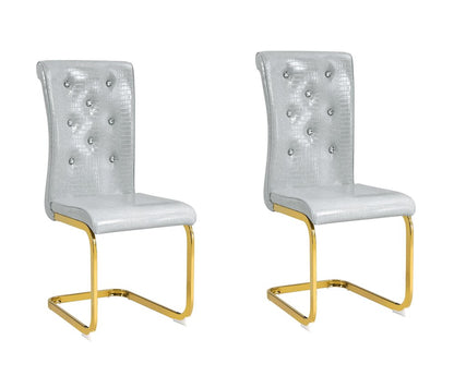 Set of Two Gray and Gold Faux Leather Dining Side Chairs
