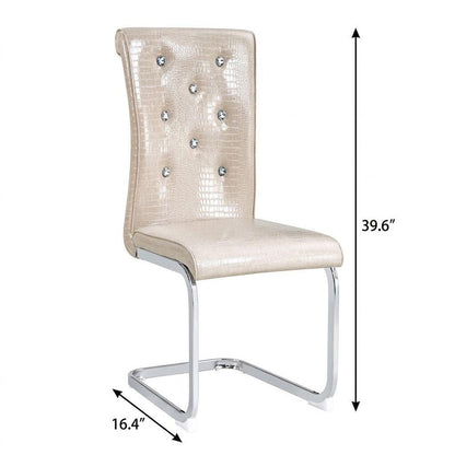 Set of Two Beige and Silver Faux Leather Dining Side Chairs