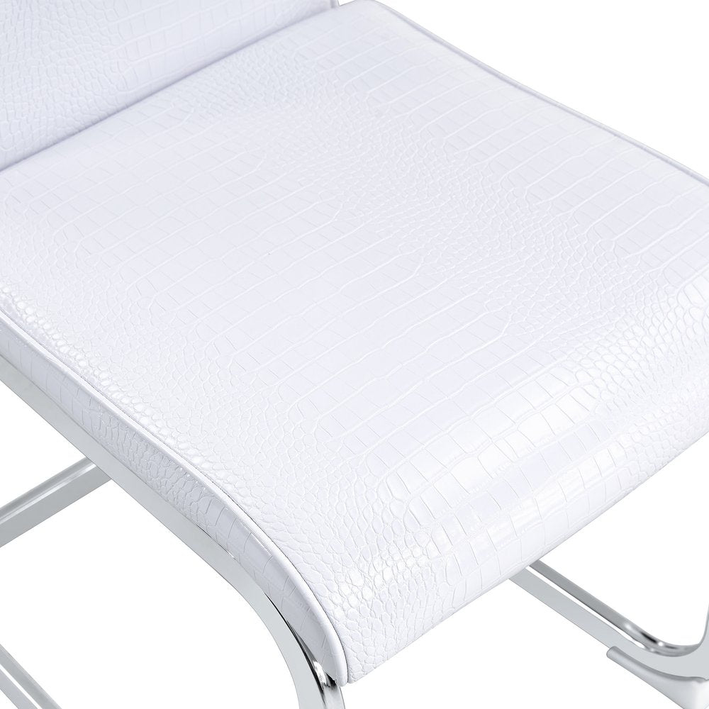 Set of Two White and Silver Faux Leather Dining Side Chairs