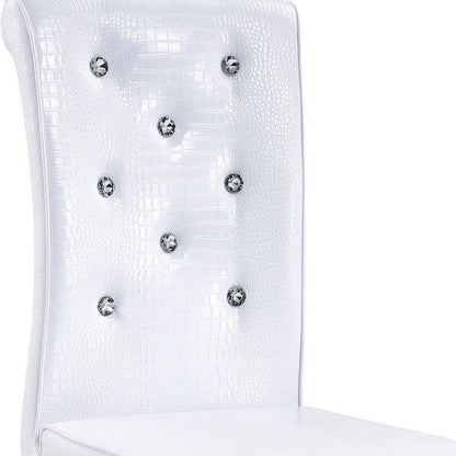 Set of Two White and Silver Faux Leather Dining Side Chairs