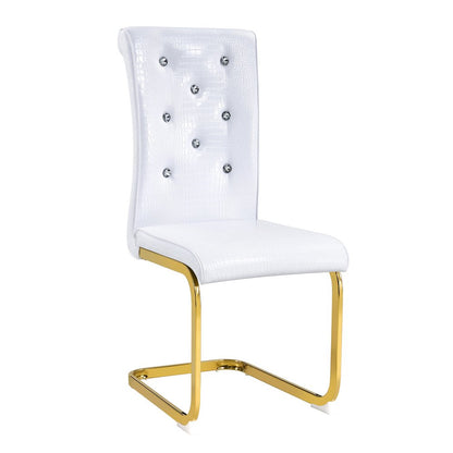 Set of Two White and Gold Faux Leather Dining Side Chairs