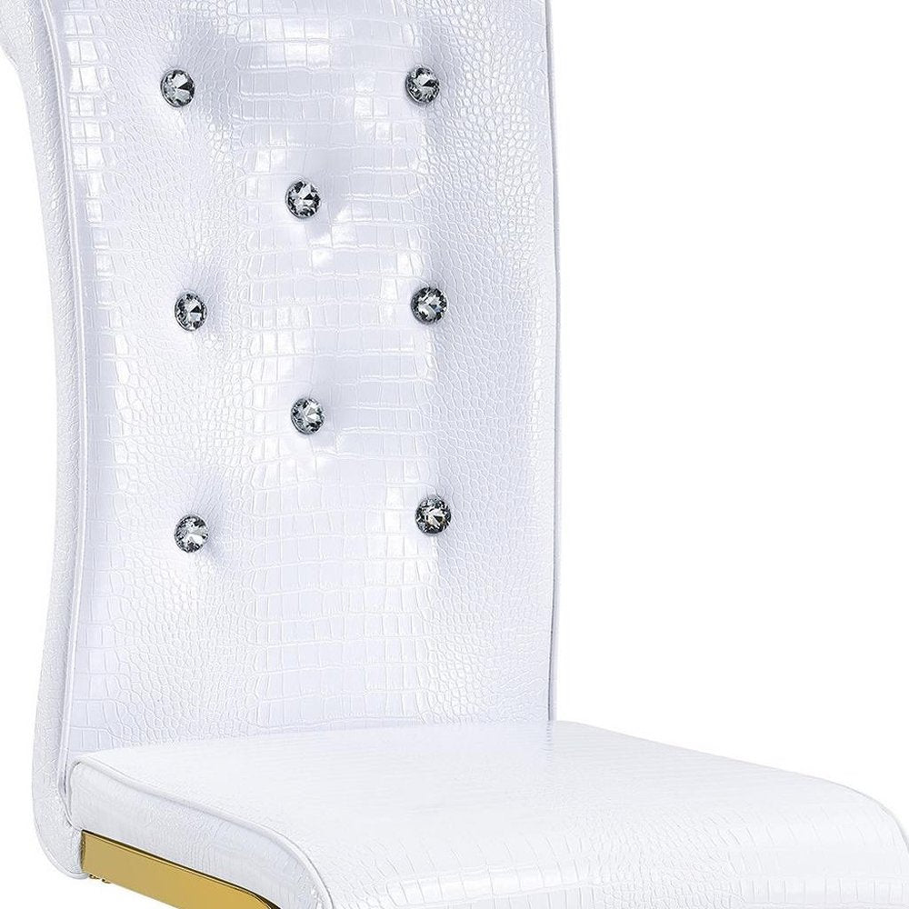 Set of Two White and Gold Faux Leather Dining Side Chairs