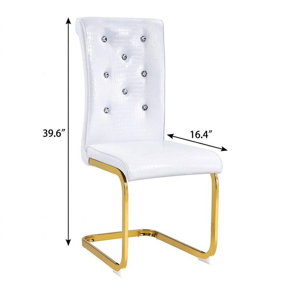 Set of Two White and Gold Faux Leather Dining Side Chairs