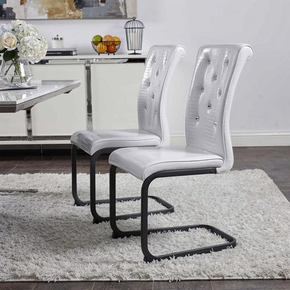 Set of Two White and Black Faux Leather Dining Side Chairs