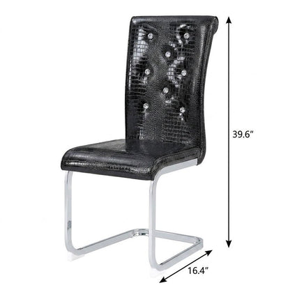 Set of Two Black and Silver Faux Leather Dining Side Chairs
