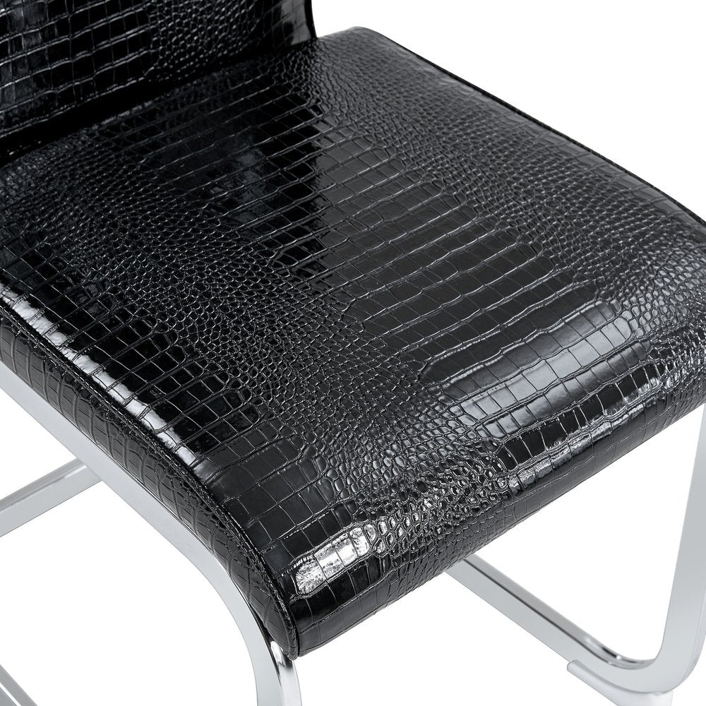 Set of Two Black and Silver Faux Leather Dining Side Chairs