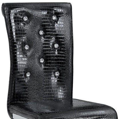 Set of Two Black and Silver Faux Leather Dining Side Chairs