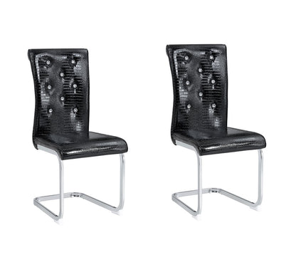 Set of Two Black and Silver Faux Leather Dining Side Chairs