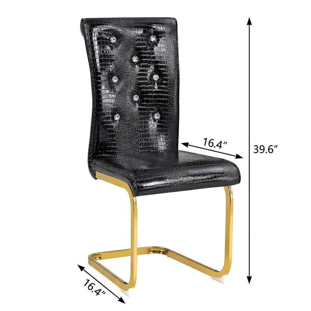 Set of Two Black and Gold Faux Leather Dining Side Chairs
