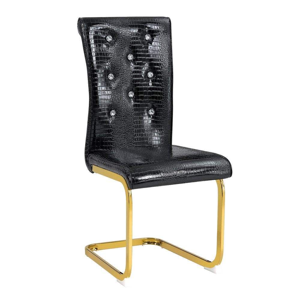 Set of Two Black and Gold Faux Leather Dining Side Chairs