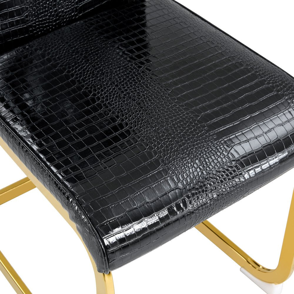 Set of Two Black and Gold Faux Leather Dining Side Chairs