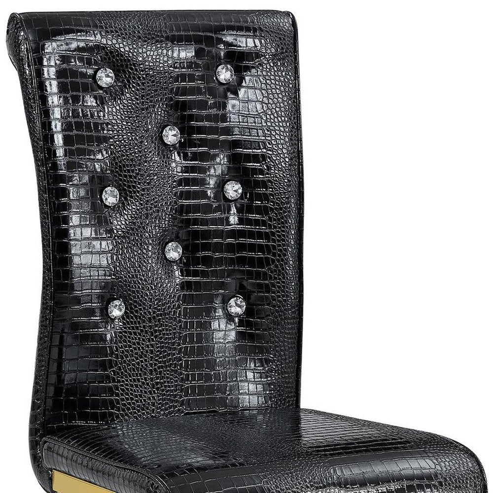 Set of Two Black and Gold Faux Leather Dining Side Chairs