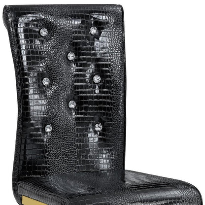 Set of Two Black and Gold Faux Leather Dining Side Chairs