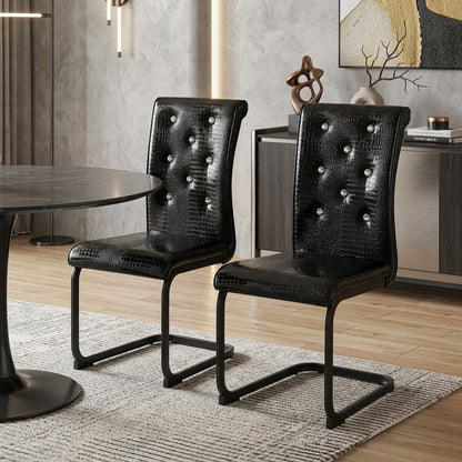 Set of Two Black Faux Leather Dining Side Chairs