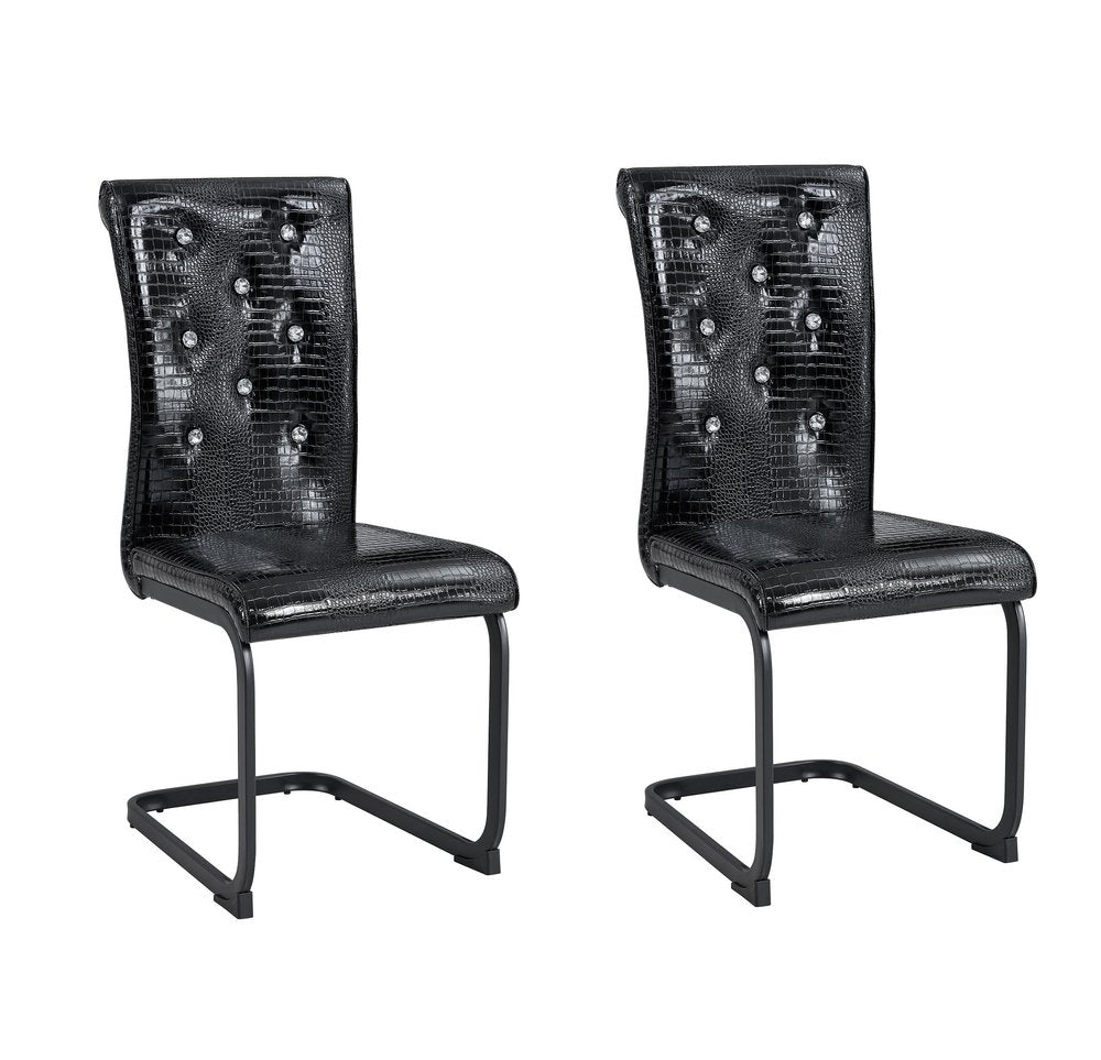 Set of Two Black Faux Leather Dining Side Chairs