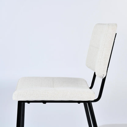 Set of Four Beige and Black Fabric and Steel Dining Side Chairs