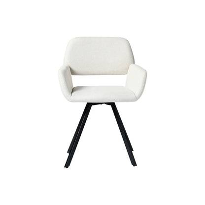 Set of Two Beige and Black Fabric and Steel Dining Arm Chairs