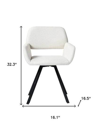 Set of Two Beige and Black Fabric and Steel Dining Arm Chairs