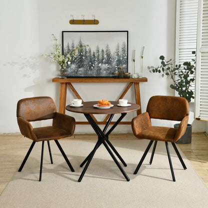 Set of Two Espresso and Black Faux Suede and Steel Dining Arm Chairs
