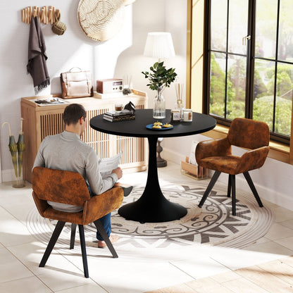 Set of Two Espresso and Black Faux Suede and Steel Dining Arm Chairs