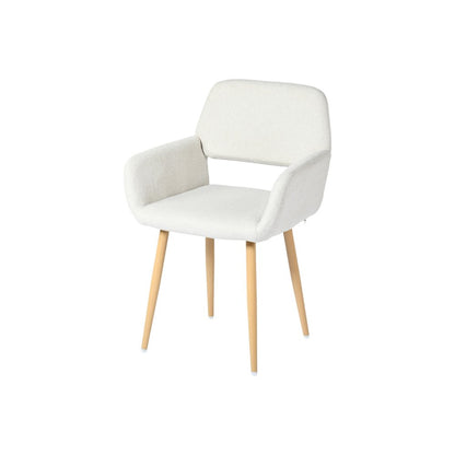 Set of Two Beige and Oak Fabric and Steel Dining Arm Chairs