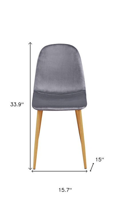 Set of Four Gray and Oak Velvet and Steel Dining Side Chairs