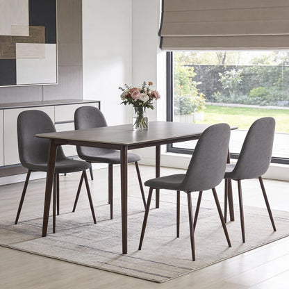 Set of Four Gray and Brown Fabric and Steel Dining Side Chairs