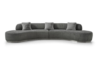 150" Dark Gray Boucle Curved Sofa With Toss Pillows